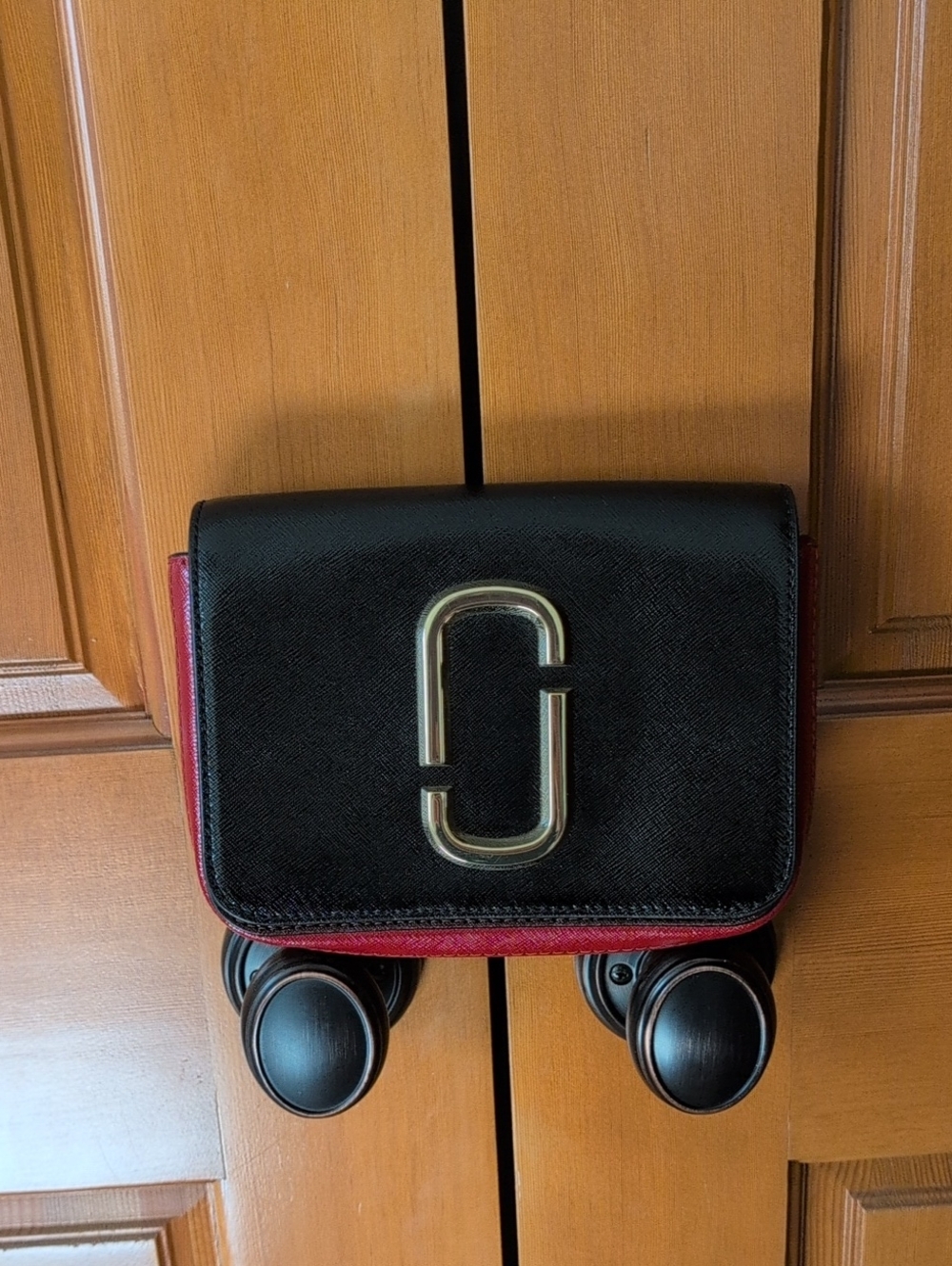 Marc Jacobs Black Snapshot Crossbody with Red Trim and Gold Hardware